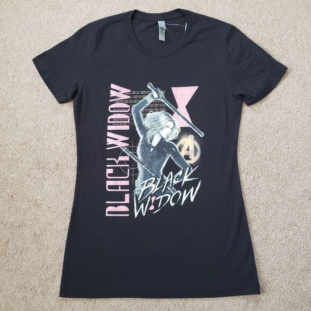 Marvel Black Widow Binary Code Super Hero Graphic T-shirt Black Size Small